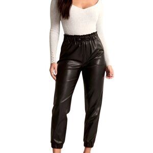 Abercrombie & Fitch Women's Faux Leather Paper Bag Waist Jogger Black Size Large